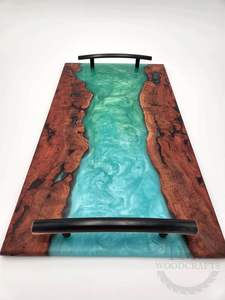 Luxury Blue Epoxy Resin Wood Serving Board Coasters Set Decorative Charcuterie Platters Kitchen Dining Home Gift Tableware Trays - Product Image 6