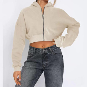 Sweat à capuche élégant anti-rides avec fermeture éclair pour femmes, vêtements de sport à motif uni, doublé sur le devant, hiver, streetwear décontracté et confortable - Product Image 4