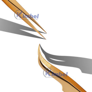 Kimbel Factory Direct Plasma Gold Finish Pince à épiler d'extension de faux cils de précision en acier inoxydable de 12cm avec embouts coudés incurvés - Product Image 4