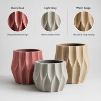 Pot de fleurs en ciment géométrique à facettes moderne avec trou de drainage pour l'affichage de plantes d'intérieur