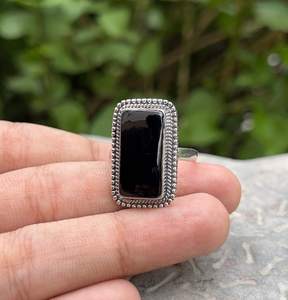 เครื่องประดับ Boho ทำด้วยมือ-925สเตอร์ลิงเงินรูปไข่ตัดหินธรรมชาติสีดำนิลแหวนพลอยกำหนดขนาดสำหรับงานแต่งงานหรืองานเลี้ยง - Product Image 6