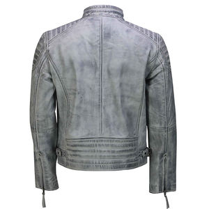 Blouson de motard Vintage en cuir véritable pour homme, coupe cintrée - Product Image 2