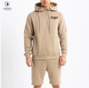 Conjunto de Sudadera con Capucha y Pantalones Cortos para Hombre, Color Sólido, Ropa Casual de Otoño, 100% Algodón, Tejido de Felpa - Product Image 1