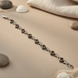 Bracelet en cristal de quartz fumé en argent sterling pour femme, cadeau - Product Image 1