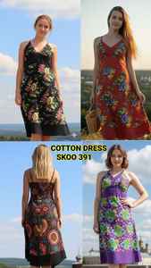 Robe décontractée pour femme, douce, à fleurs, mi-longue, en coton, col en V, silhouette trapèze, 100% coton satiné, confortable, coupe décontractée - Product Image 5