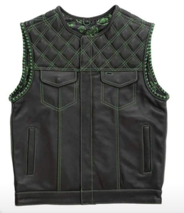 Men's Black Quilted Moto Biker <b>Vest</b> PU Leather Anti-Wrinkle Quick Dry Winter Windproof Outer Wear Regular Fit Pockets Print - Product Image 4