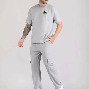 ชุดเสื้อยืดและกางเกงขายาวสำหรับผู้ชายชุดเสื้อยืดและกางเกงขายาวผ้าฝ้ายระบายอากาศได้กำหนดโลโก้ได้ตามต้องการ - Product Image 4