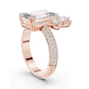 Bague en diamant de laboratoire taille émeraude 5,09 carats avec pierres latérales marquise, clarté VVS-VS EF, or 18 carats, 14 carats, 10 carats et argent 925, rose - Product Image 5