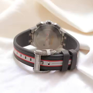 Montre chronographe analogique de sport de luxe en acier inoxydable, style business, bracelet personnalisé à rayures de course, lunette en verre glacé - Product Image 4