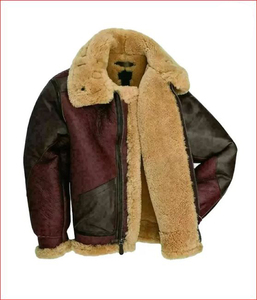 Chaqueta de Piloto Aviador para Hombre de Primera Calidad en Cuero Marrón Oscuro, Piel de Cordero y Tela de Lona, Impermeable y Resistente al Viento - Product Image 3