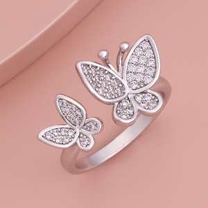 Trendy Vintage Gold Women's Butterfly <b>Ring</b> <b>Adjustable</b> Micro Pave Inlay White Lab Created Stone Fashionable Alloy Brass Gift - Product Image 4