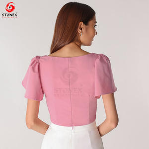 High Quality <b>Flutter</b> <b>Sleeve</b> Square Neck Floral Formal <b>Top</b> Customized Ladies Wholesale Latest Tank <b>Top</b> - Product Image 2