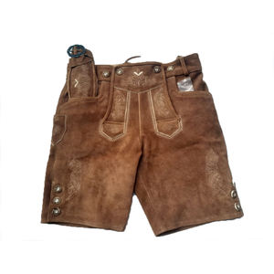 Men's Casual Training <b>Shorts</b> Fashionable High Waist Leather Embroidered Lederhosen Lightweight Good Quality Button Fly Closure - Product Image 6