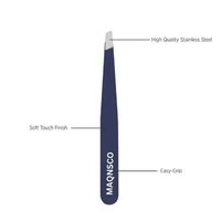 Juego de Pinzas Profesionales de Acero Inoxidable con Punta Curva Inclinada y Tacto Suave para Belleza y Depilación de Cejas, Color Azul Marino