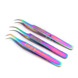 Pince à épiler d'extension de cils japonaise en acier inoxydable couleur arc-en-ciel avec poignée en diamant, pointe pointue isolant les cils naturels, logo personnalisé - Product Image 3