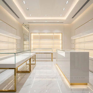 Comptoir de magasin de bijoux de luxe moderne, design en acier inoxydable doré, <span class=keywords><strong>vitrine</strong></span> de présentation de bijoux en verre avec éclairage LED - Product Image 2