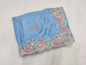 Jari Border เขียนโค้ดได้ทั้งหมดมีหลายงานและ Butti กับ gotta patti บน organza Saree บริสุทธิ์เหมาะสำหรับงานแต่งงาน - Product Image 4