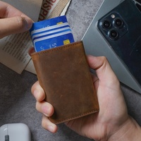 Portefeuille pop-up en cuir PU style vintage avec bouton coulissant, porte-cartes de visite à trois volets avec fenêtre d'identification pour homme – Grande Vente