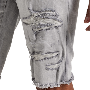 Pantalones Cortos de Mezclilla Gris Claro para Hombre, Desgastados, con Cinco Bolsillos, Casuales, de Verano, con Dobladillo Deshilachado, Lavados, Estilo Urbano, Corte Regular - Product Image 3