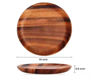 Assiettes à dîner en bois poli, écologiques, ensemble de 4 pièces, forme ronde élégante et sombre, sûres par Crescent Crafts - Product Image 2