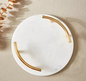 Elegant Durable Artisan-Crafted Modern <b>Round</b> Marble Tray with Handles Natural Color Customizable Size for Wedding & Home Decor - Product Image 2