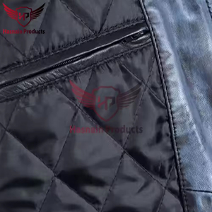 Chaqueta Bomber de Cuero Genuino Azul para Hombre, Abrigo de Piel de Vacuno con Lavado Desgastado, Cuello Alto, Ribete de Punto Acanalado, Clásica Personalizada, Cálida para Invierno - Product Image 5