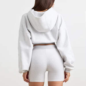 Personnalisé Crop Goutte Épaule Femmes Oversize Terry Hiver Hoodies Coupe Ample Streetwear Chaud Pull Style De Mode - Product Image 3