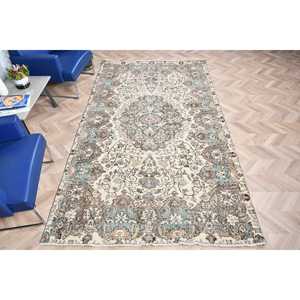 Alfombra de 5.5x9.7 pies, Alfombra Turca Vintage, Alfombra Marroquí de Lana Azul Marrón - Product Image 5