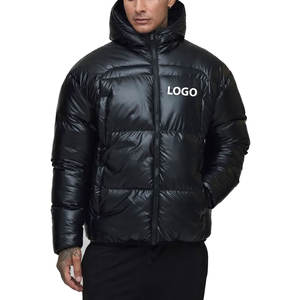 Veste matelassée à capuche légère pour hommes tendance OEM Veste bombardier d'hiver coupe-vent et imperméable noire pour hommes avec logo personnalisé - Product Image 4