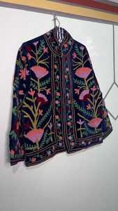 Floral Embroidered Velvet Jacket Handcrafted Boho Suzani Coat Suzani Style <b>bird</b> Design Velvet Suzani Jacket - Product Image 3