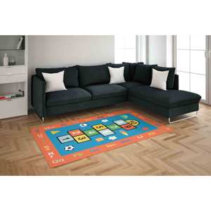 Tapis pour enfants Hopscotch : Alphabet, chiffres, décoration de salle de jeux, tapis imprimé, tapis fin non tissé - Product Image 1
