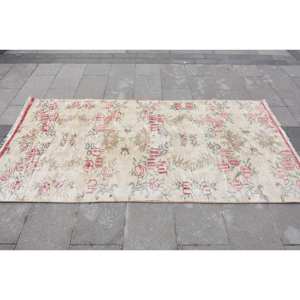 Alfombra Clásica Beige Roja de Gran Tamaño Estilo Kilim Turco Ecológica para Comedor 3.9 x 7.5 pies, Rectangular de Lana y Látex de 10mm con Diseño Patchwork - Product Image 3