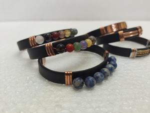 Handmade Stainless Steel Wedding <b>Bracelets</b> Leather Cord Adjustable <b>Beaded</b> Cuff for <b>Men</b> Women Wholesale Export Bulk Supply Agate - Product Image 3