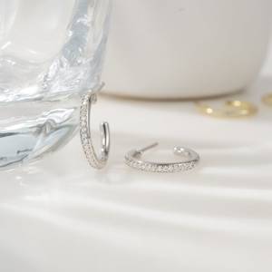 High Quality 12mm Small Diamond Cubic Zirconia Minimalist <b>Hoops</b> Dainty Gold Plated <b>Silver</b> <b>Hoop</b> <b>Earrings</b> Gift for Her - Product Image 3