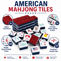 Ensemble de tuiles de mahjong américaines de luxe avec fond rouge pailleté, jeu de mélange manuel en acrylique cristallin, idéal pour un cadeau de Noël