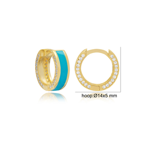 Boucles d'oreilles pendantes en argent sterling 925 plaqué or, motif émail, pierre de zircon turquoise, fabrication artisanale turque, bijoux tendance - Product Image 3
