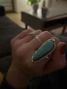 Navajo Half Twist <b>Turquoise</b> <b>Ring</b> <b>Turquoise</b> Nevada Bezel Setting Rhodium for Gift - Product Image 4