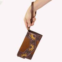 Dompet Kulit Sapi Asli Ukiran Tangan Laris Manis, Dilengkapi Kancing Tekan, Dapat Digunakan Sebagai Casing Ponsel, Cocok Untuk Wanita, Untuk Sehari-hari Dan Belanja