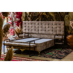 Juego de muebles de dormitorio HERMS modernos de lujo, Base de cama de cuero de lino y terciopelo, cabecero, 2 mesitas de noche, Banco personalizado, hogar, Hotel, madera - Product Image 3