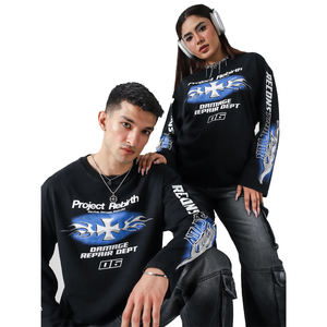 Vente en gros 100% coton noir T-Shirts surdimensionné manches longues hommes unisexe Streetwear décontracté col rond T-Shirts sérigraphié lettre - Product Image 1