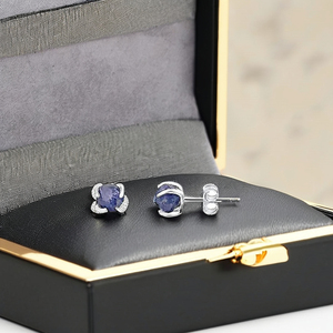Classic Women's September Birthstone Stud <b>Earrings</b> Handmade Genuine Raw <b>Blue</b> <b>Sapphire</b> Silver-Plated Perfect Fashion Jewelry Gift - Product Image 4