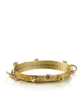 Bandeja de Servicio Redonda con Diseño de Rosas, Chapada en Oro, Artesanía Metálica, Ligera y de Alta Calidad para Bodas - Product Image 3