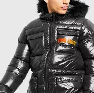 Veste matelassée à logo personnalisé pour hommes veste d'hiver brillante pour homme manteau rembourré à bulles avec fourrure à capuche vestes pour hommes 2025 fabricant en vrac - Product Image 2