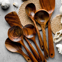 Ensemble d'ustensiles de cuisine jetables écologiques en bois d'acacia, outils de cuisson, gadgets, style américain pour la maison et l'hôtellerie