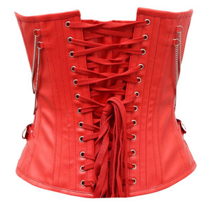 MAKUM INTERNATIONAL Red Leather Anti-bacterial Gothic <b>Corset</b> Waist Trainer Women's Body Shaper Zipper Closure Outer Wear <b>Bustier</b> - Product Image 6