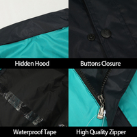 Bonne couleur imperméable à l'eau couture moto pluie costumes robuste randonnée manteau de pluie veste pantalon avec capuche cachée Aie évents