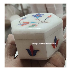 Boîtes à bijoux hexagonales incrustées de marbre fabriquées à la main 7.5x7.5 cm matériau en velours pour l'emballage de stockage caractéristique Design fait main - Product Image 1
