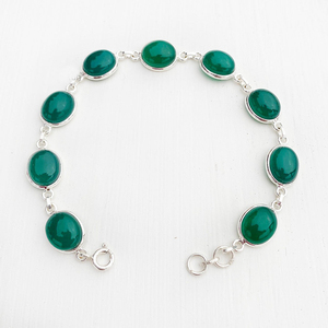 Handmade Sterling Silver Tennis <b>Bracelet</b> with Natural Green <b>Onyx</b> Gemstone Platinum Plated Wedding Gift Jewelry - Product Image 3