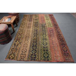 Alfombra de lana de área grande de estilo clásico turco Vintage 5,3x8,9 pies Beige Patchwork rectángulo patrón látex respaldo 10mm alfombra de habitación - Product Image 1