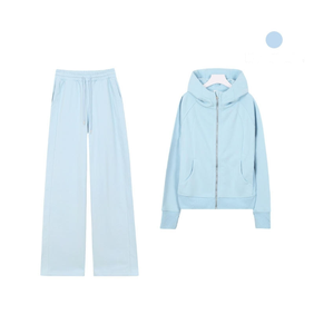 Conjuntos de Yoga Sólidos al por Mayor, 2 Piezas, Sudadera con Capucha y Cremallera y Chaqueta Deportiva para Mujer, 100% Algodón - Product Image 4